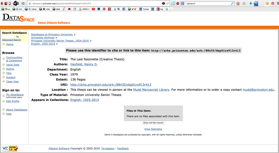 Princeton Archives site of Senior Theses.
